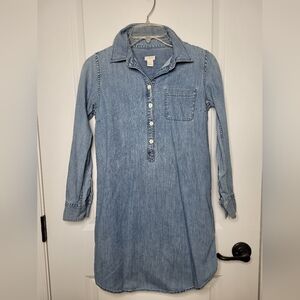 J Crew Chambray Popover Mini Shirt Dress Long Sleeve Size XXS Preppy